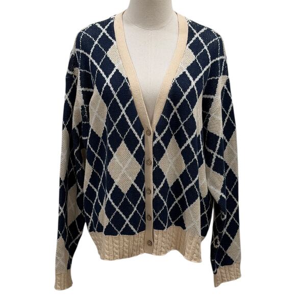 Anthropologie LyreBird Navy Argyle Cardigan Sweater - Picture 9 of 9